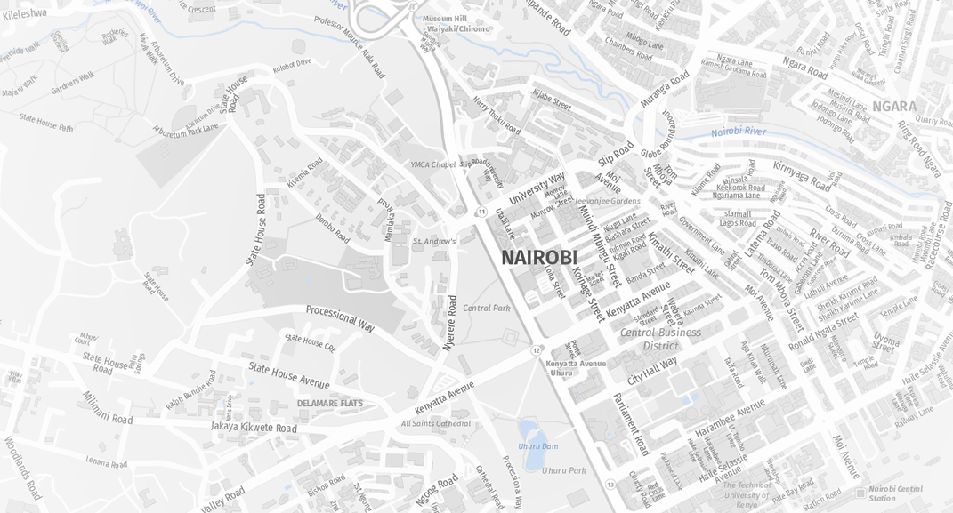 grey scale map of Nairobi